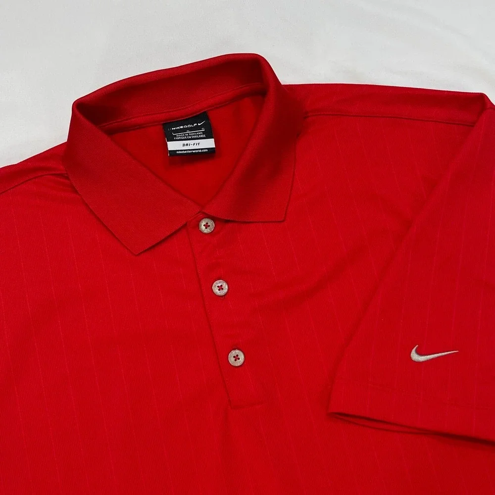 Nike Golf Polo Shirt Mens Large Red Dri-FIT Tonal Stripe Short Sleeve 244620-625